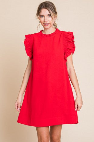 Curvy Red Ruffle cap sleeve dress