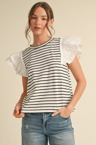 Stripe Ruffle sleeve top