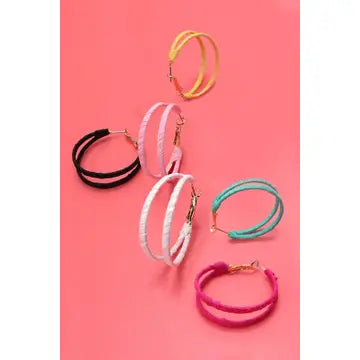 BOHO RAFFIA WRAPPED DOUBLE HOOP EARRINGS
