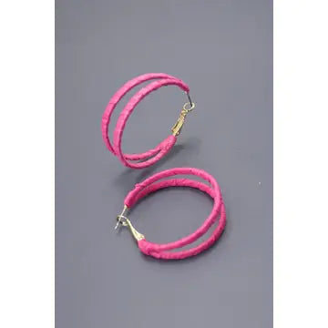BOHO RAFFIA WRAPPED DOUBLE HOOP EARRINGS