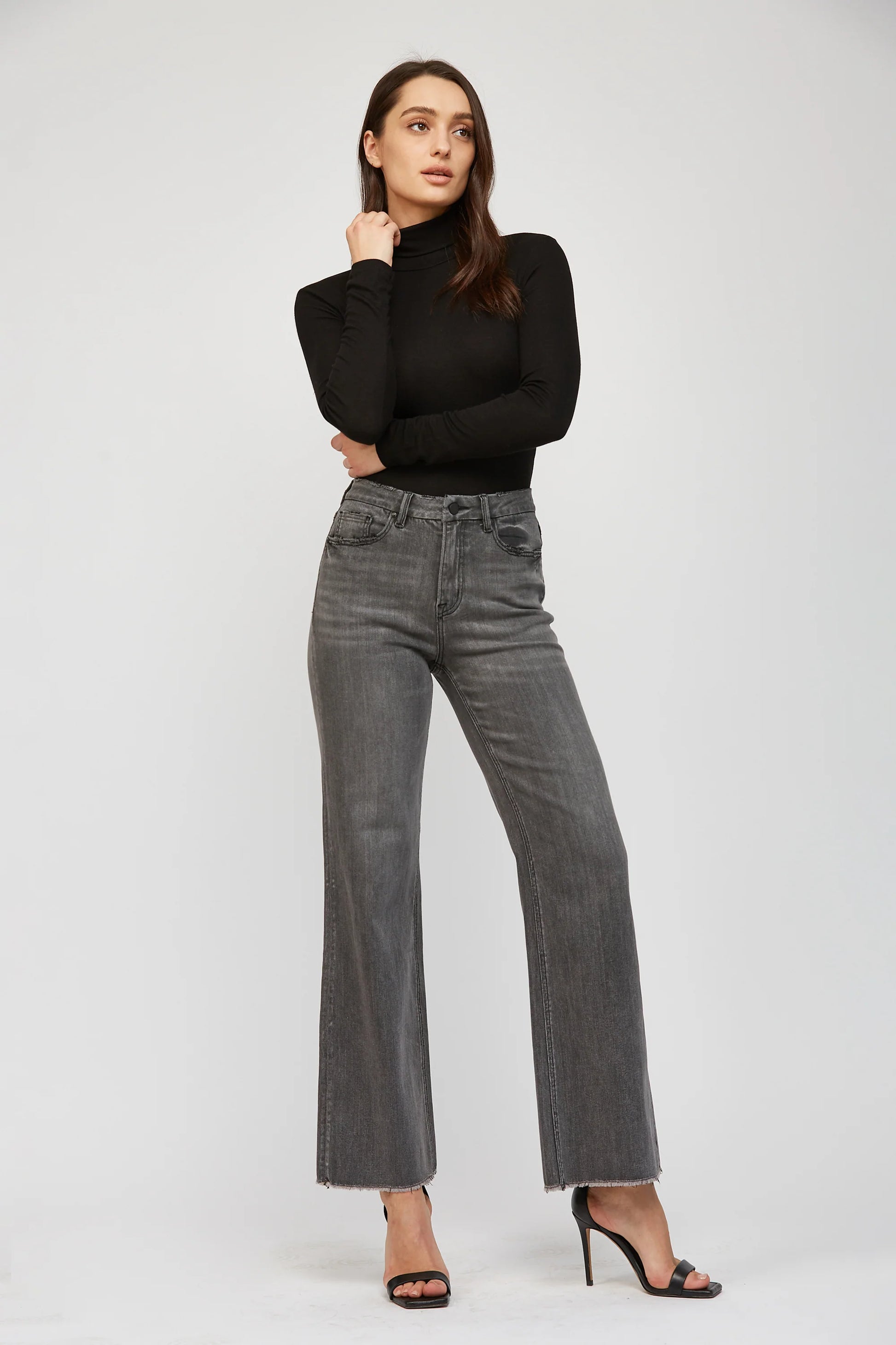 Mica High Rise Wide Leg Super Soft Dark Grey Jean