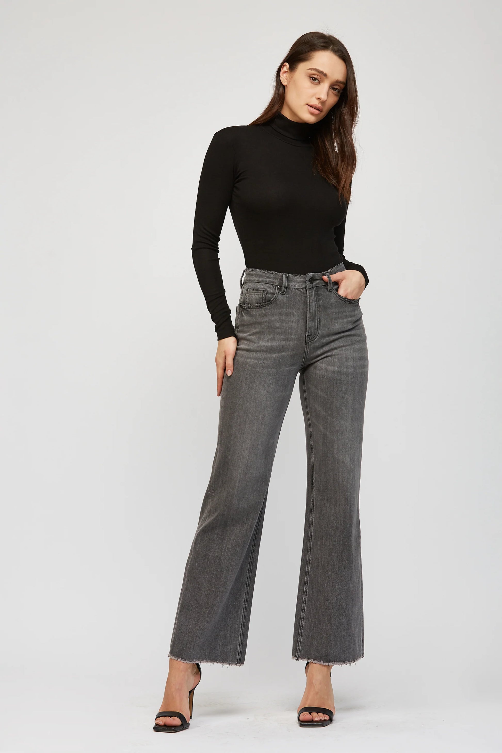 Mica High Rise Wide Leg Super Soft Dark Grey Jean
