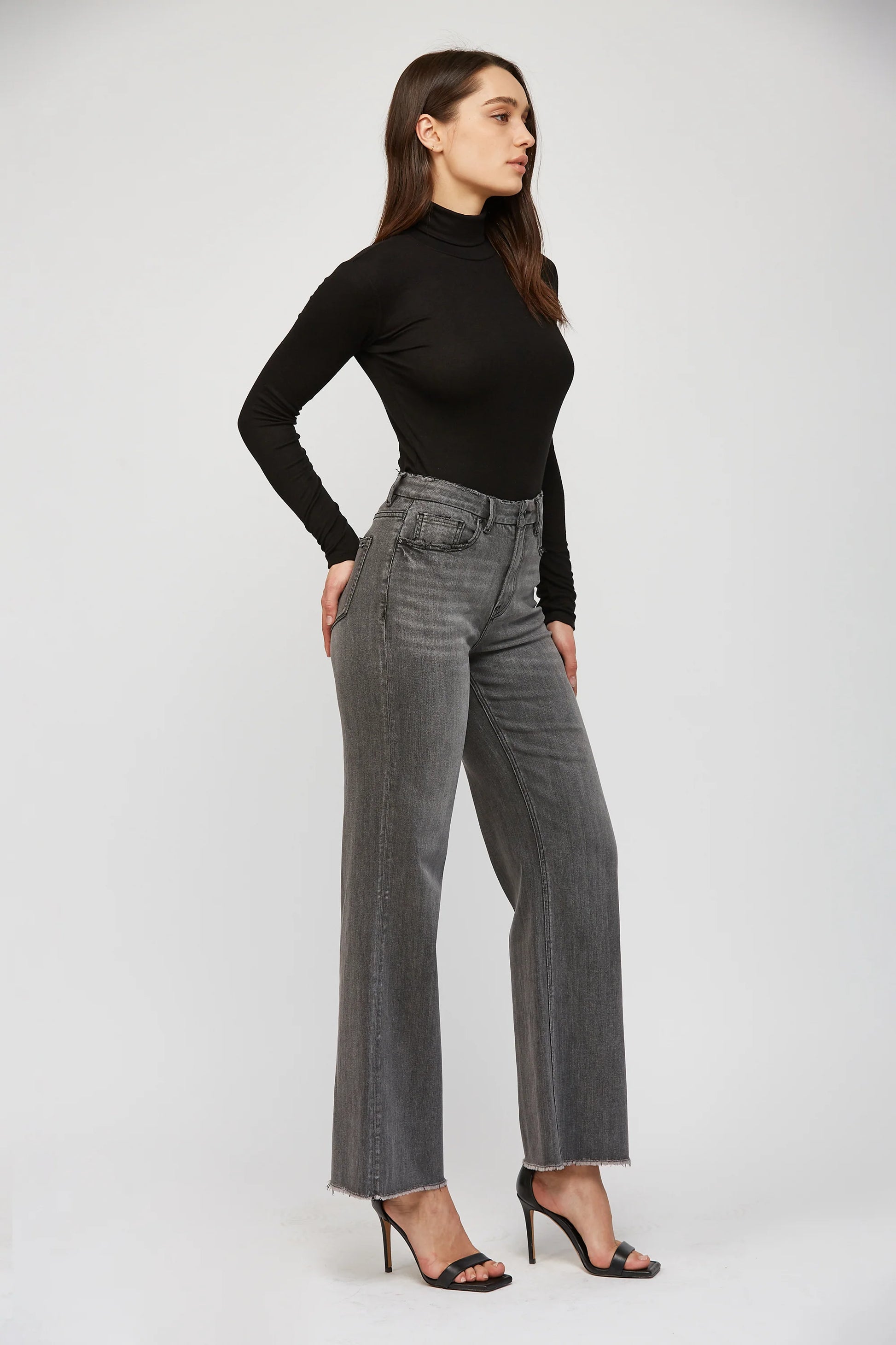 Mica High Rise Wide Leg Super Soft Dark Grey Jean