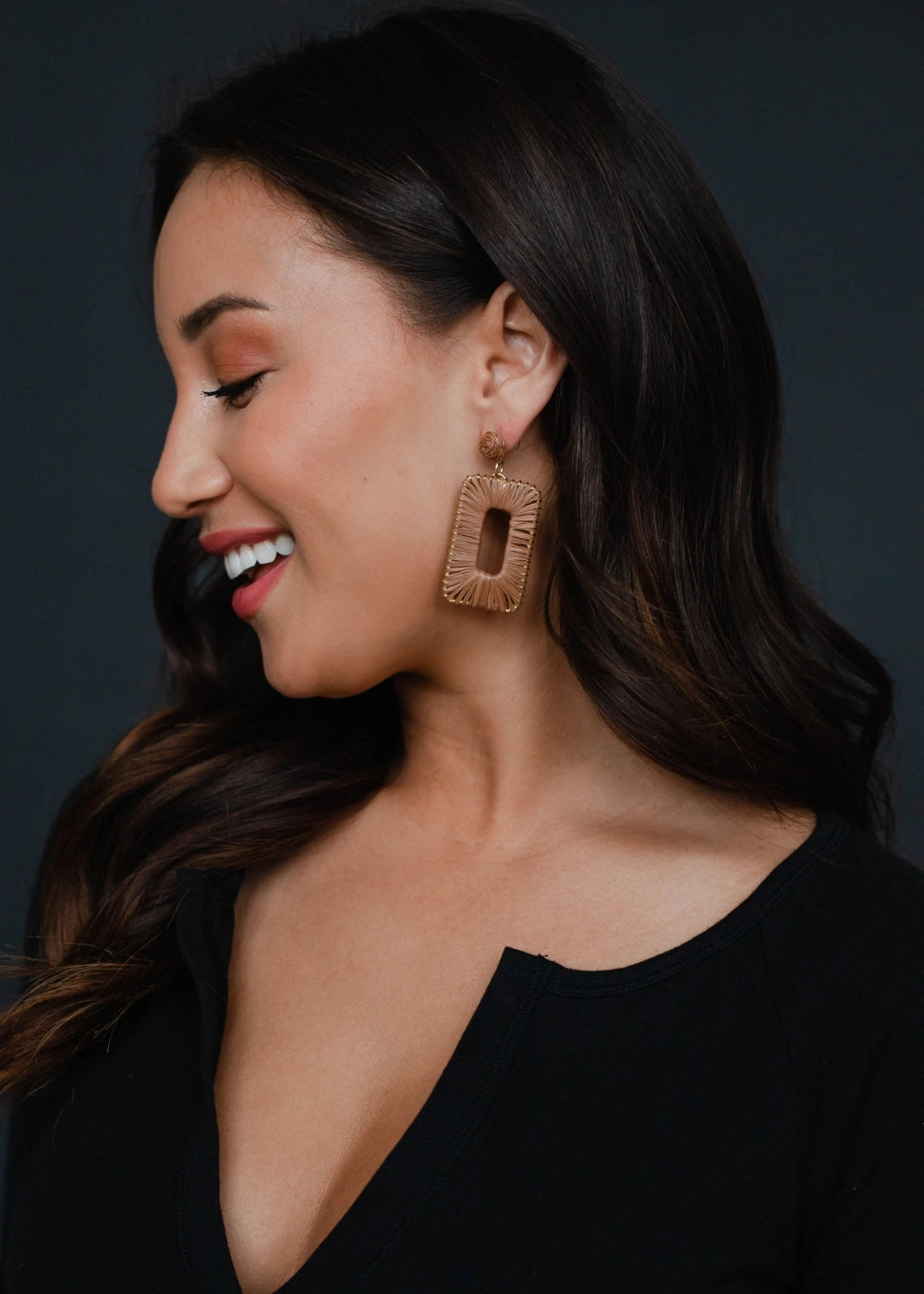 Rectangle Wicker Dangle Earrings