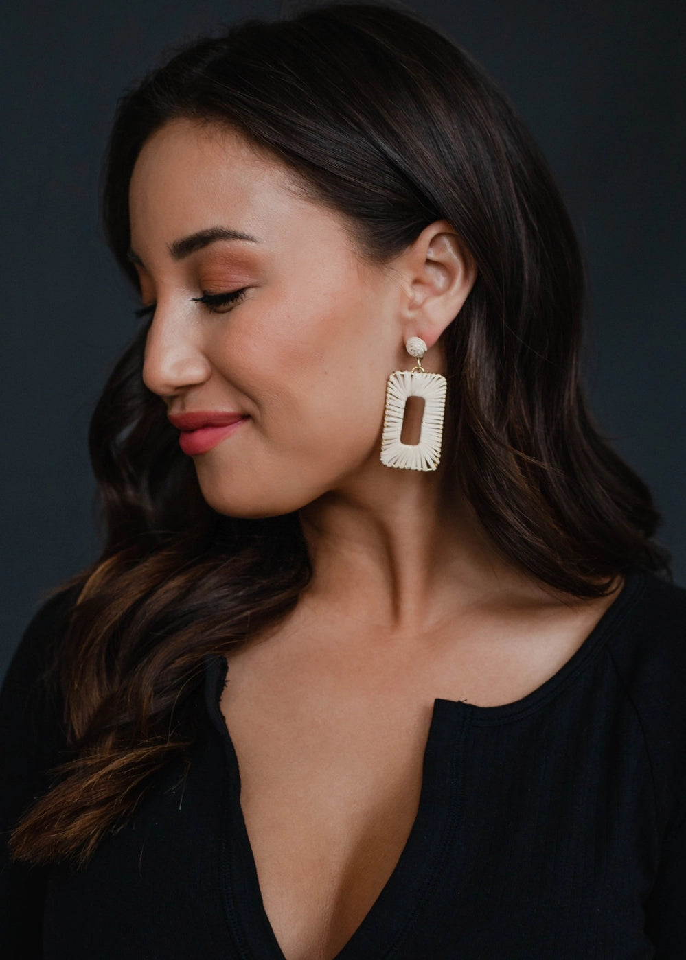 Rectangle Wicker Dangle Earrings