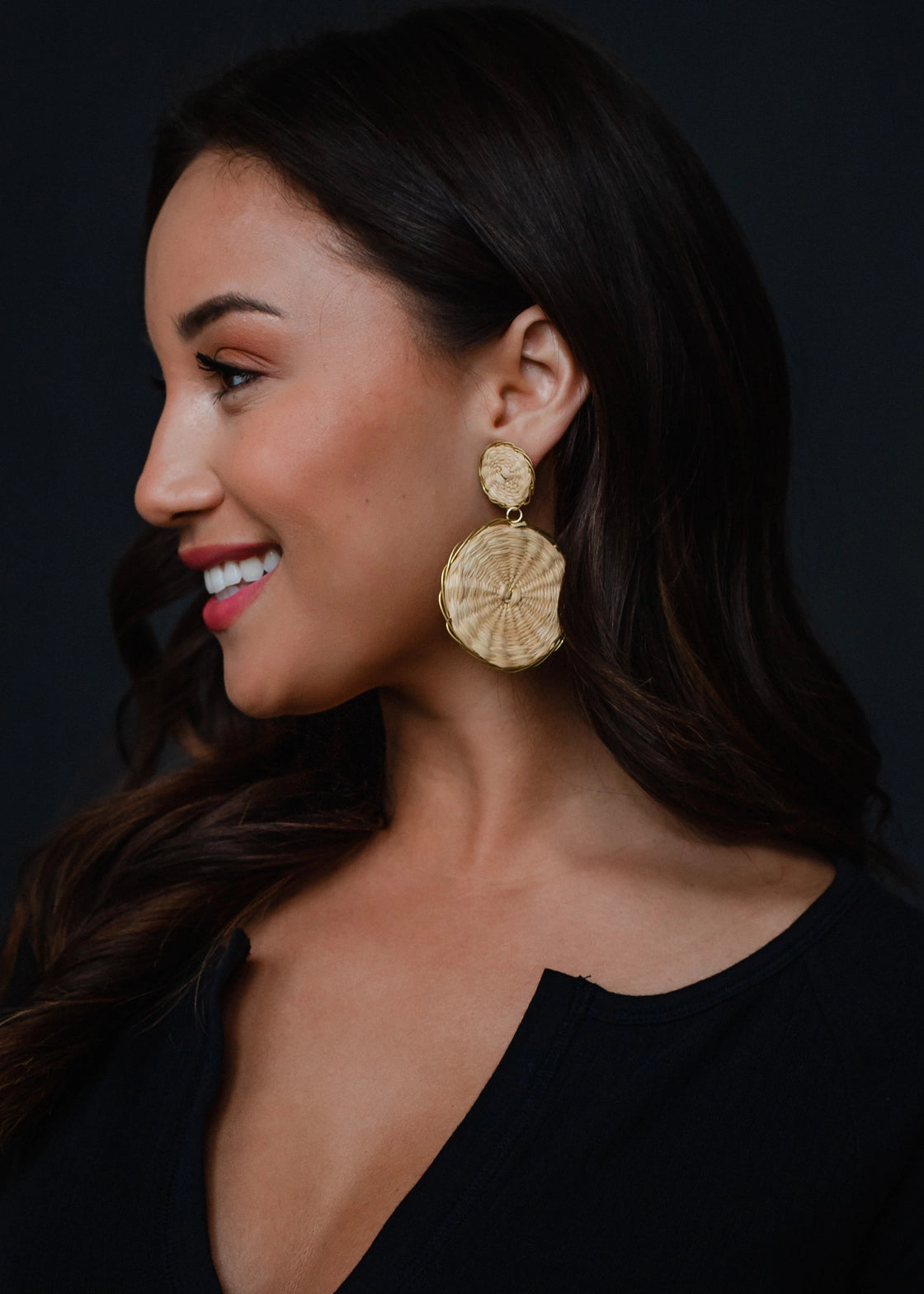 Cream & Gold Wicker Drop Earrings