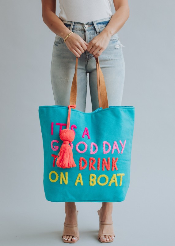 Teal Drink on Boat Tote Bag