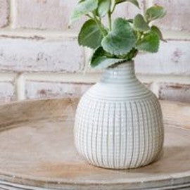 PATTERNED WHITE BUD VASE