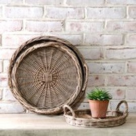 SM ROUND WILLOW TRAY W/ HANDLES