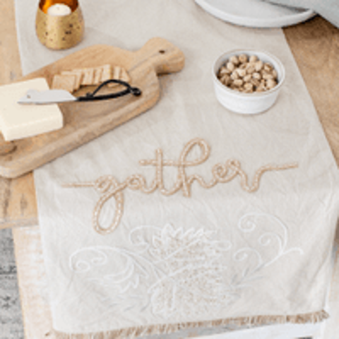 72" BEIGE GATHER TABLE RUNNER