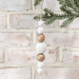 6.7" GOLD/WHT WOOD BEAD ORNAMENT