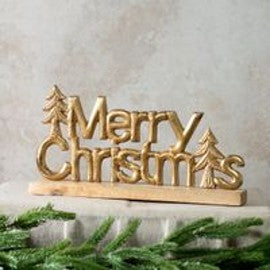 WOOD AND GOLD MERRY CHRISTMAS SIGN