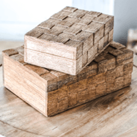 SM NAT. WOOD WEAVE BOXES