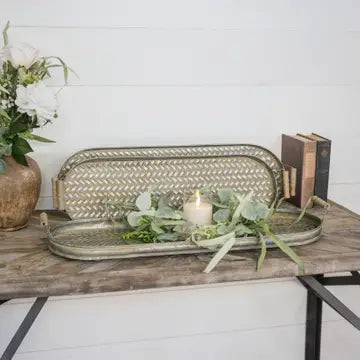 oval woven metal tray s/3