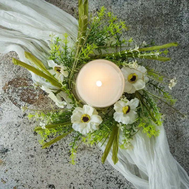 Candle ring white wildflower