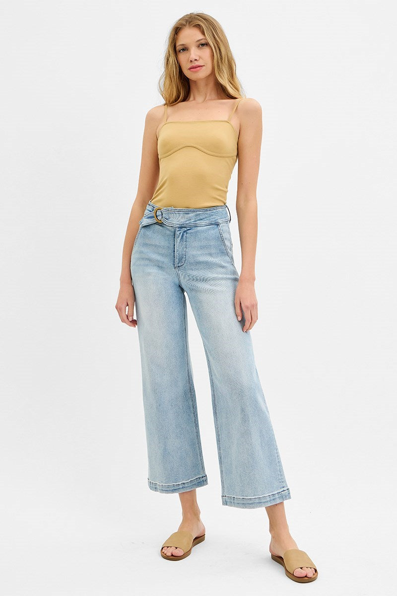 Risen Belt Waist Tummy Control Crop Wide Leg Jean