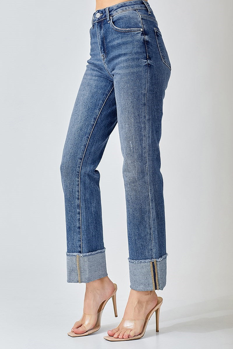 Risen High Rise Straight Cuffed Relaxed Jeans