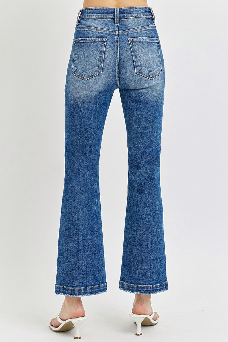 Curvy Risen High Rise Patch Pocket Flare Jeans