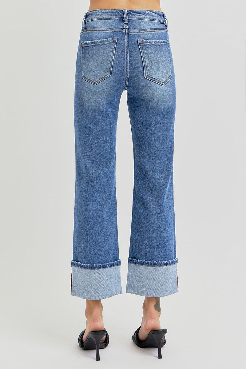 Curvy Risen High Rise Straight Cuffed PIntuck Ankle Jean