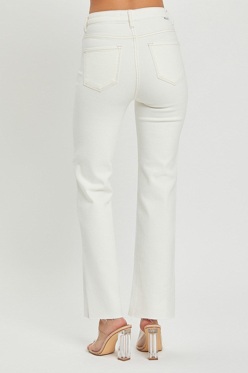 Curvy Risen White Ankle Raw Hem Tummy Control jean