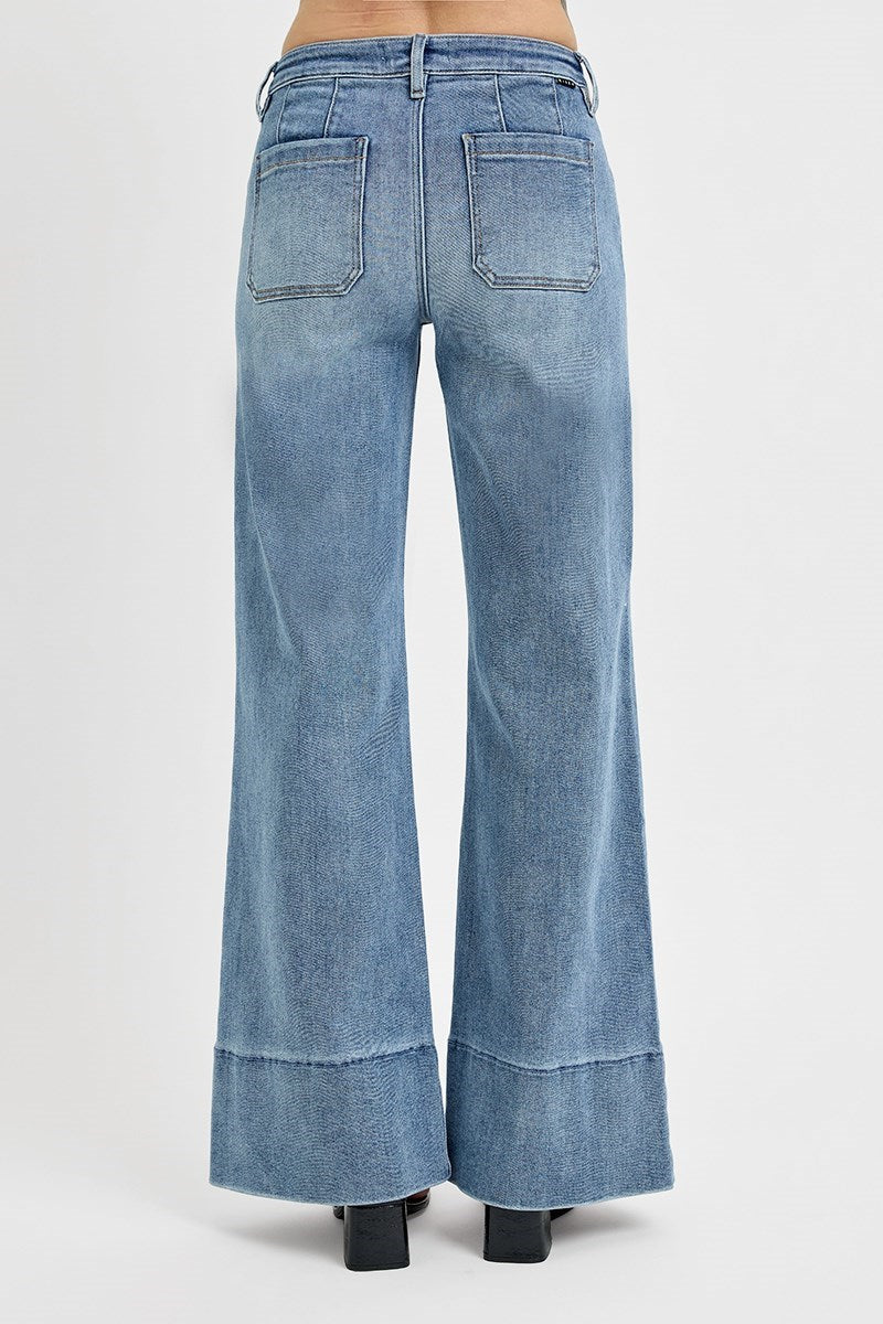 Risen TC Mid Rise Pintuck Wide Flare Jeans