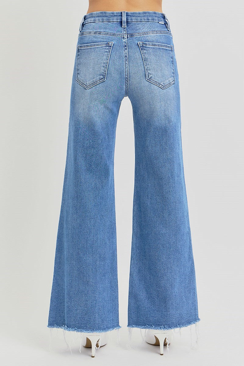 Curvy Risen TC Mid Rise Raw Hem Wide Leg Jean