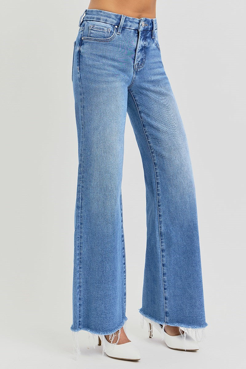 Curvy Risen TC Mid Rise Raw Hem Wide Leg Jean