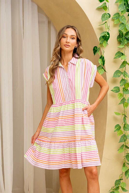 Colorful stripe dress tier dress