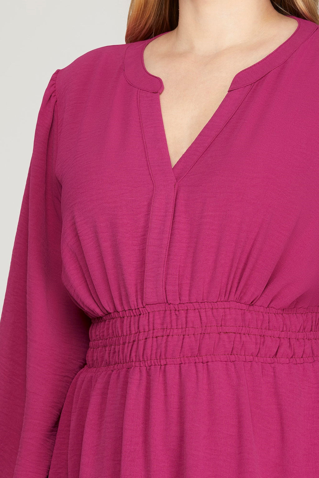 Curvy Long Sleeved Elastic Waist Ruffle Hem Dress