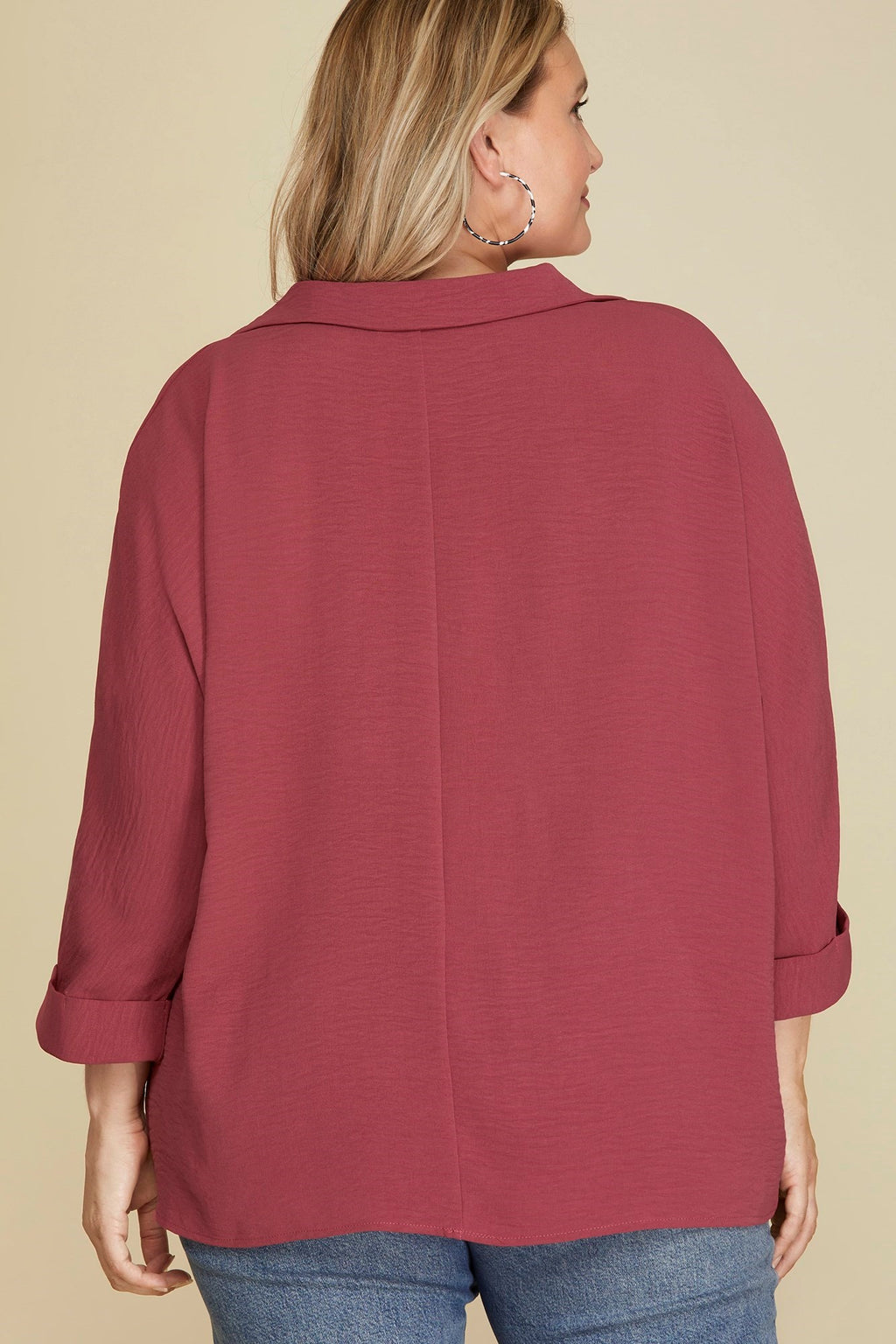 Curvy Woven Top with Collar