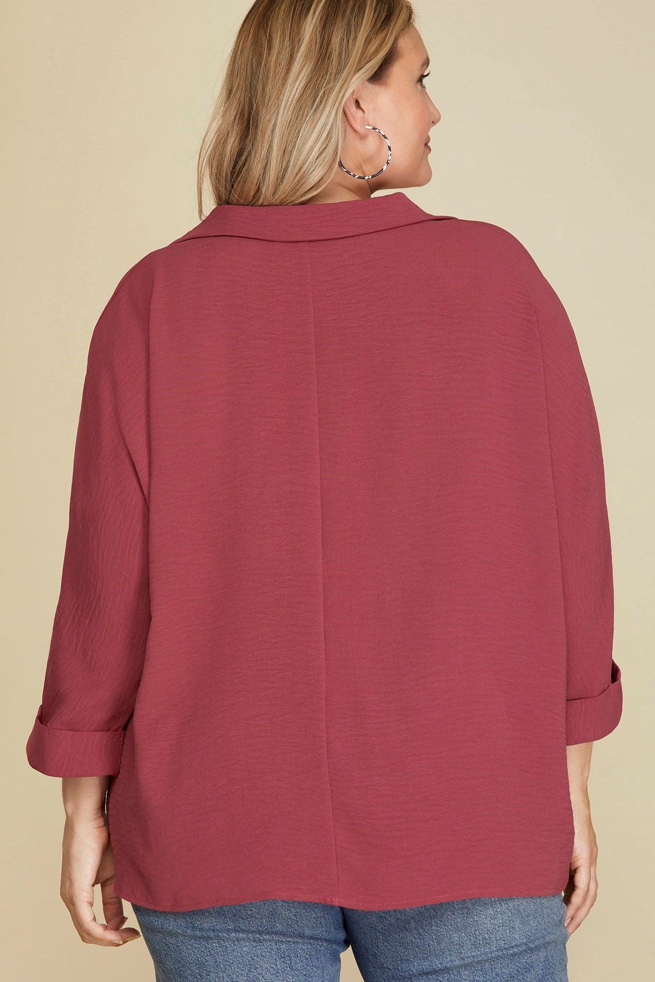 Curvy Woven Top with Collar