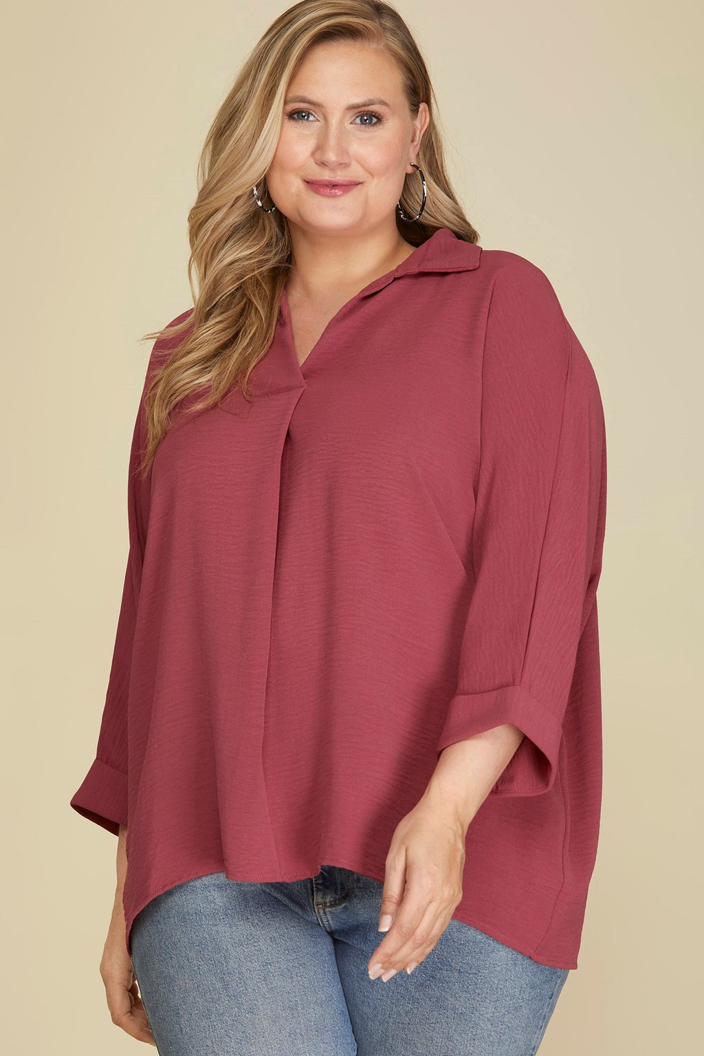 Curvy Woven Top with Collar