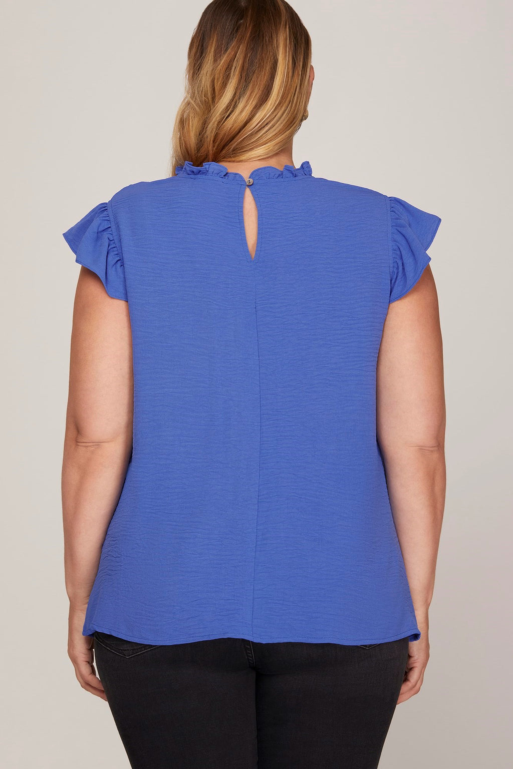 Curvy Ruffle Sleeve Pintuck Top