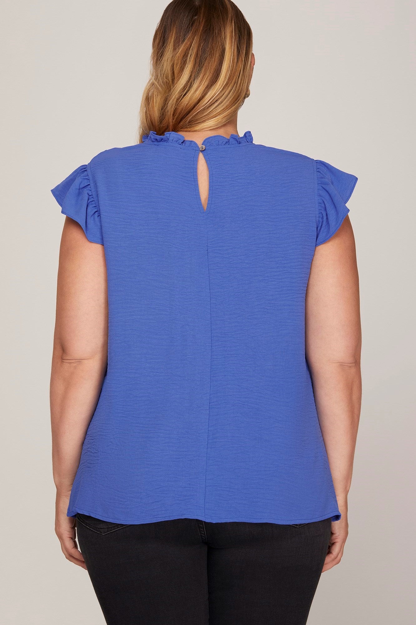 Curvy Ruffle Sleeve Pintuck Top