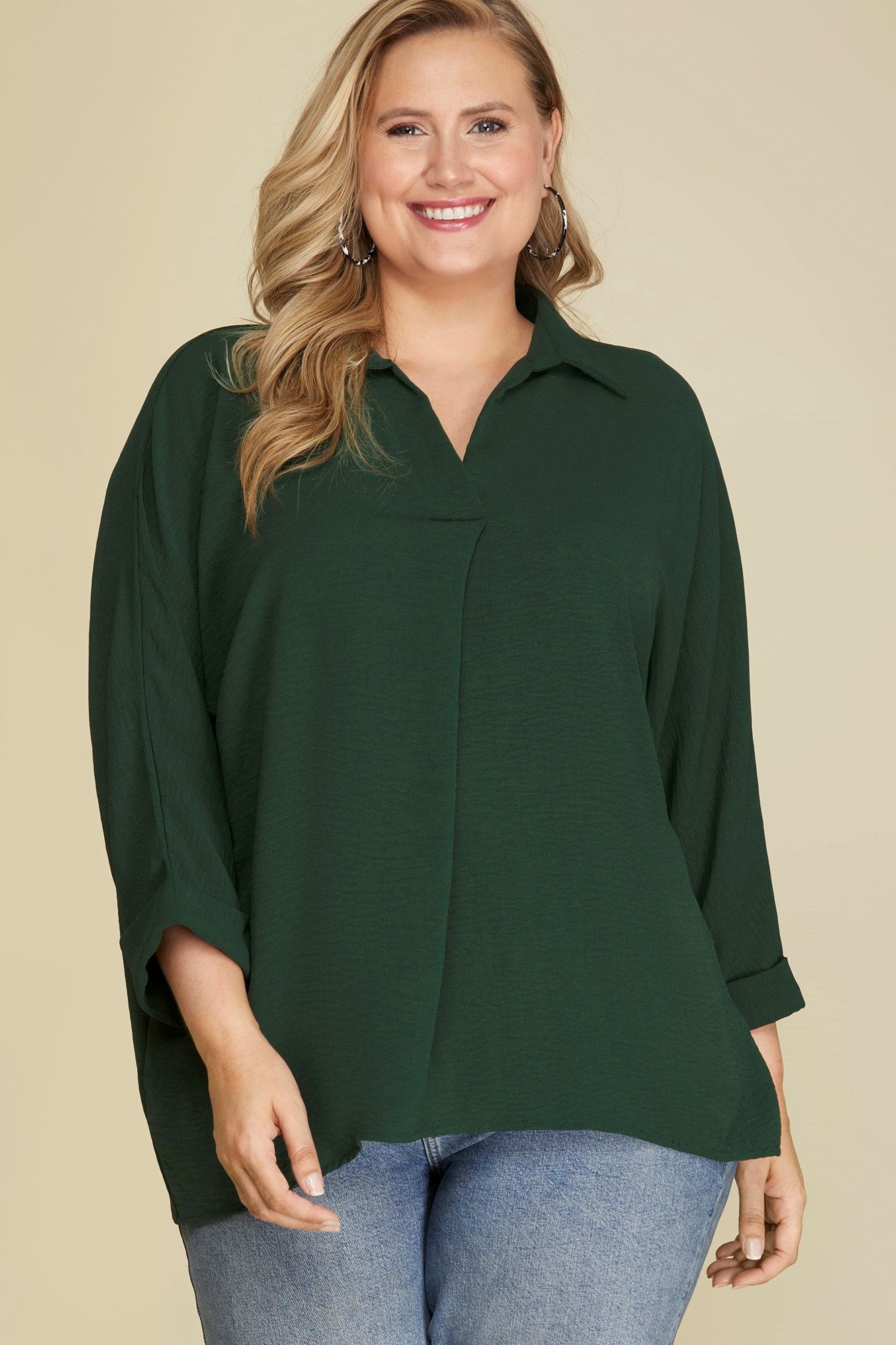 Curvy Woven Top with Collar