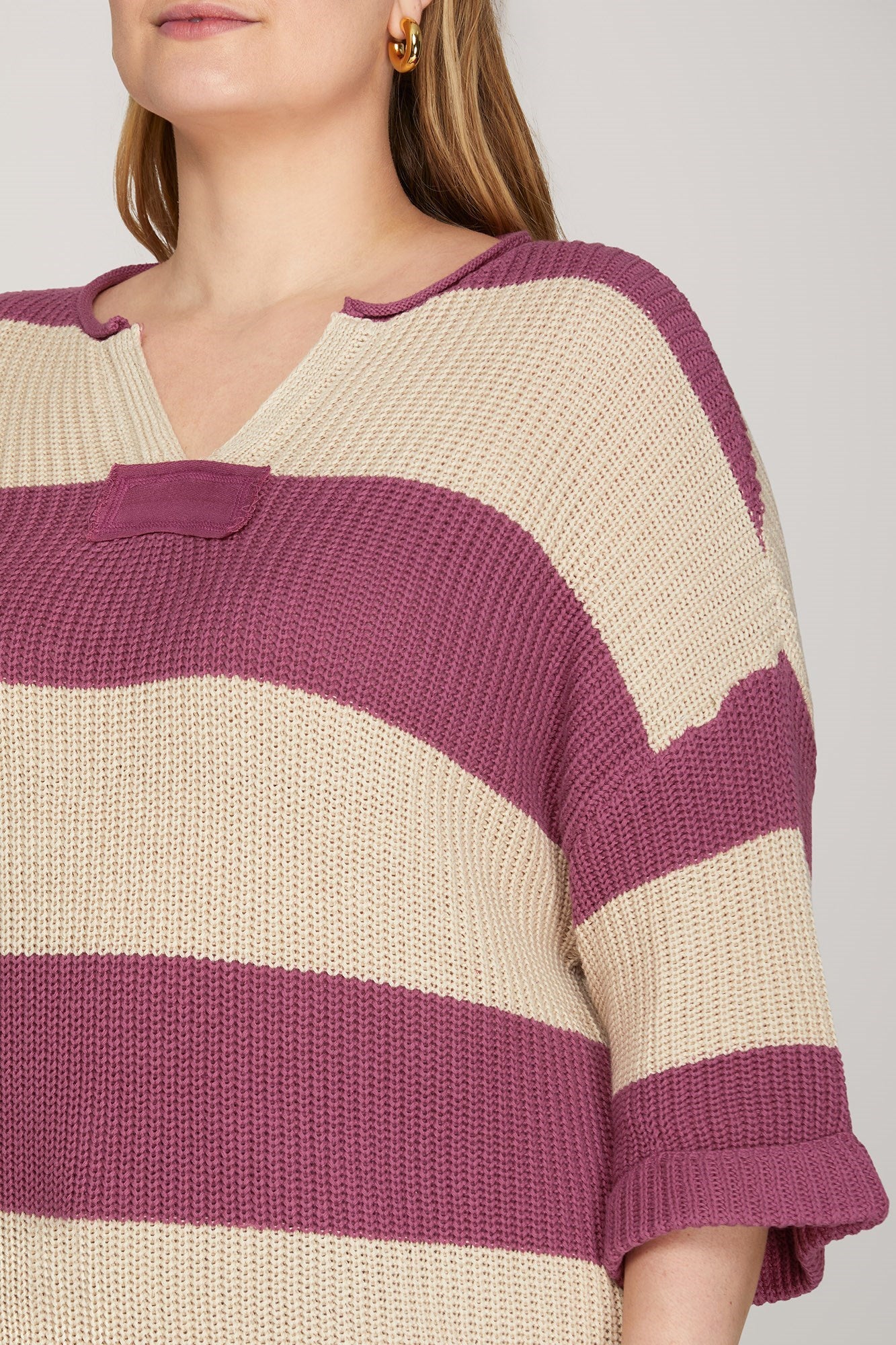 Curvy 3/4 sleeve Striped Sweater