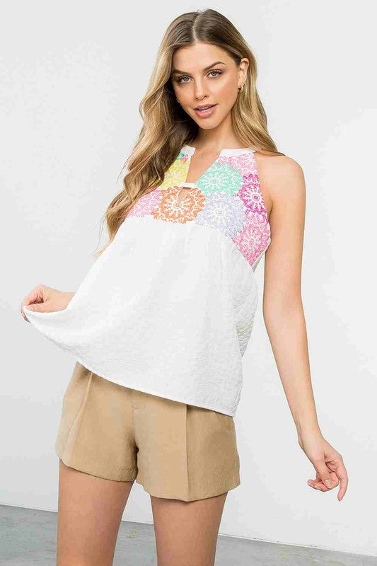 White embroidered Halter-neck top