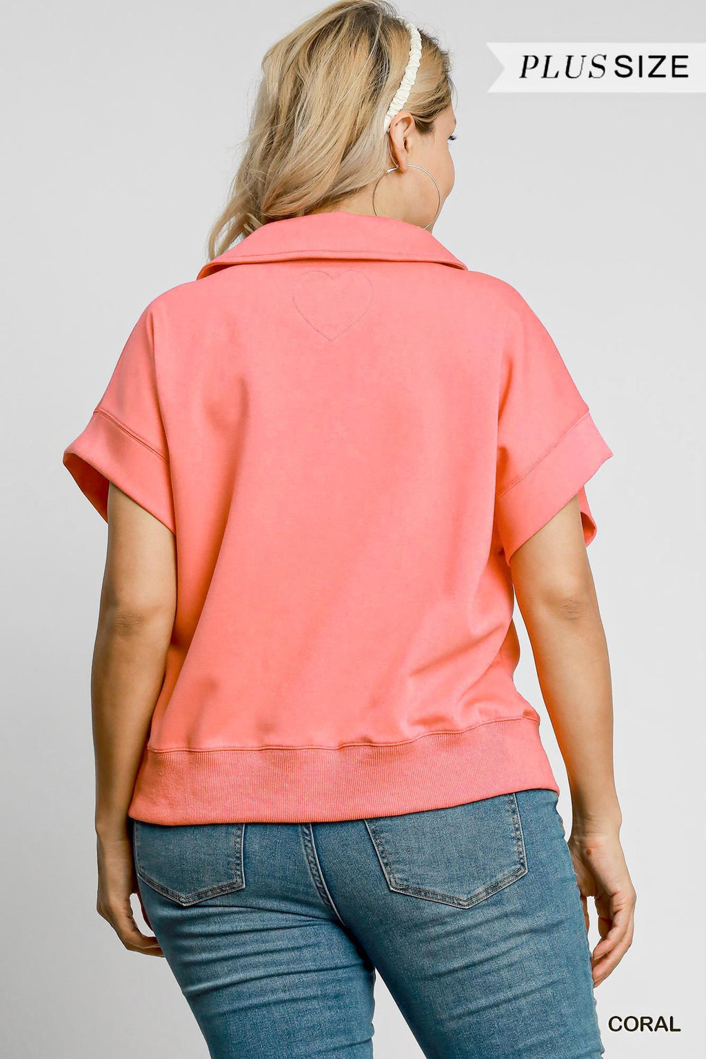 Curvy Scuba Coral Luxe Knit Pullover Short Sleeved Top