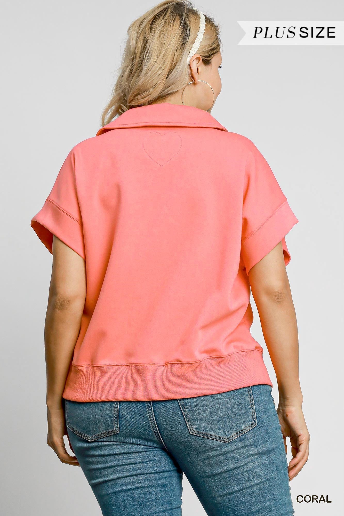 Curvy Scuba Coral Luxe Knit Pullover Short Sleeved Top