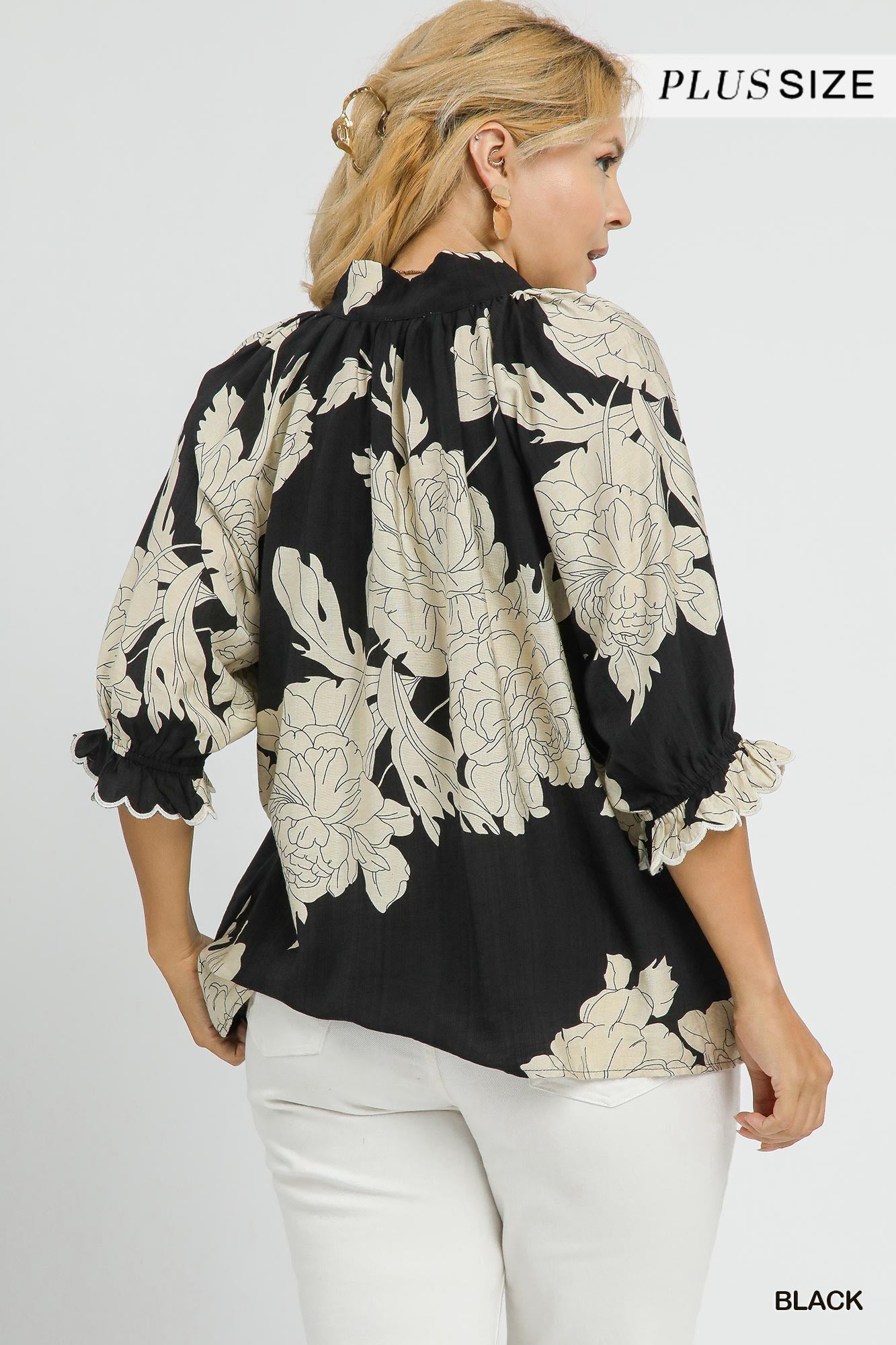Curvy Peony Print High Neck Top