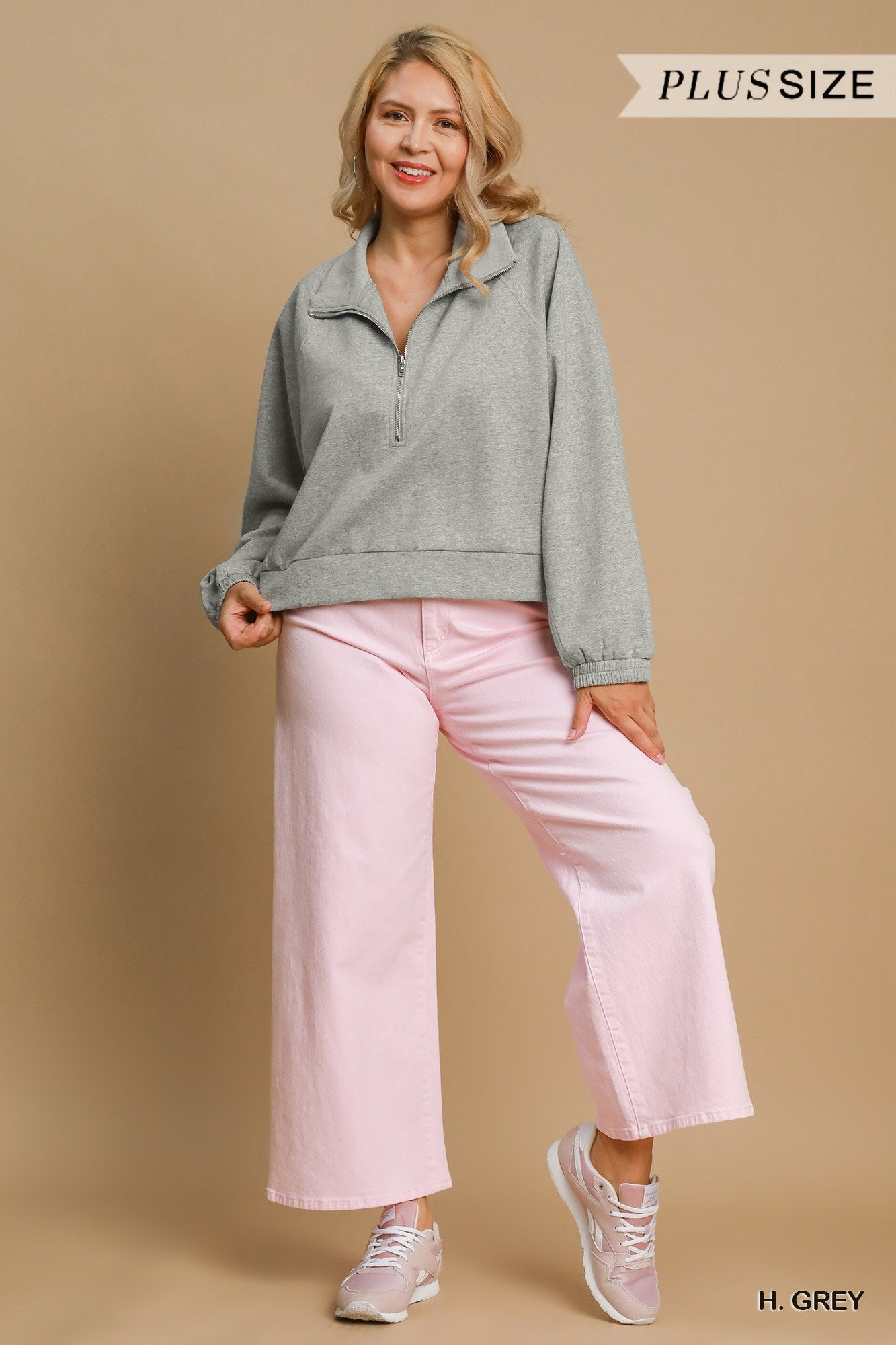 Curvy Luxe Knit Half Zip Cropped Sweatshirt