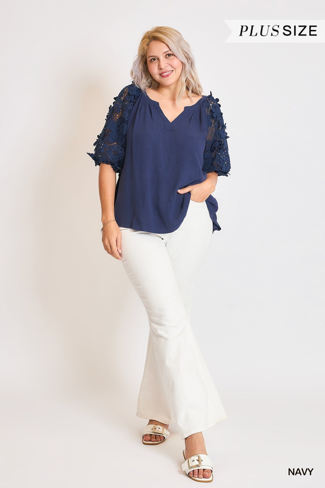 Curvy cutout sleeve linen top