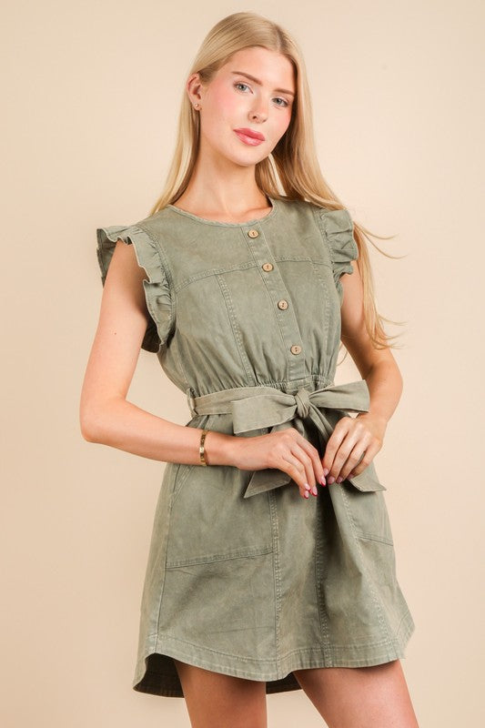 Ruffle sleeve denim dress