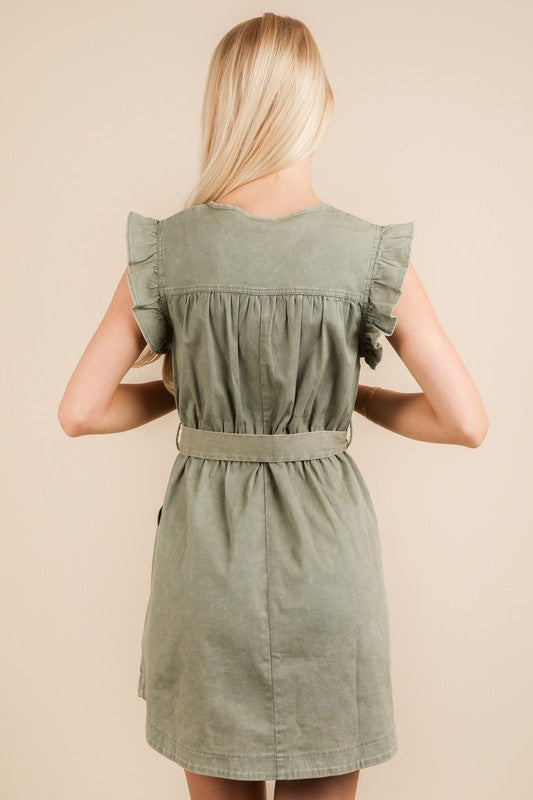 Ruffle sleeve denim dress