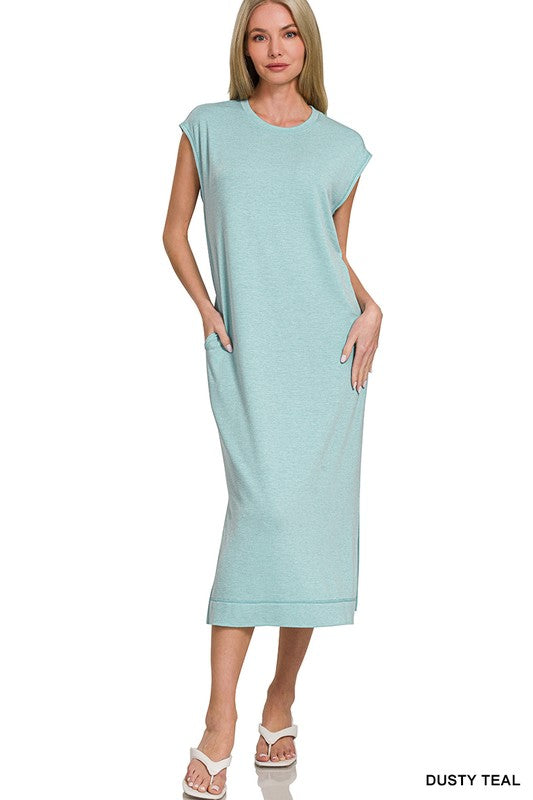 French Terry Sleeveless Midi Dress