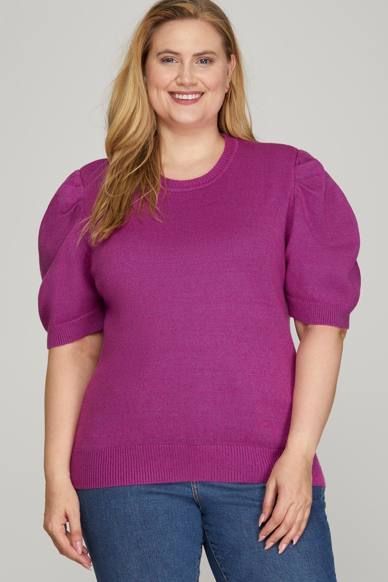 Curvy Short sleeve puff sleeve sweater top