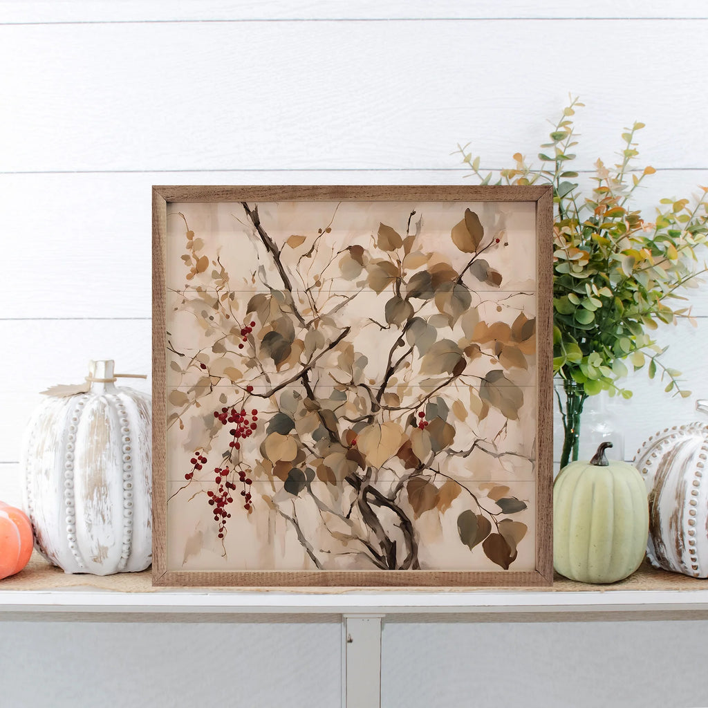 Red Berries On Branch Art 12x12