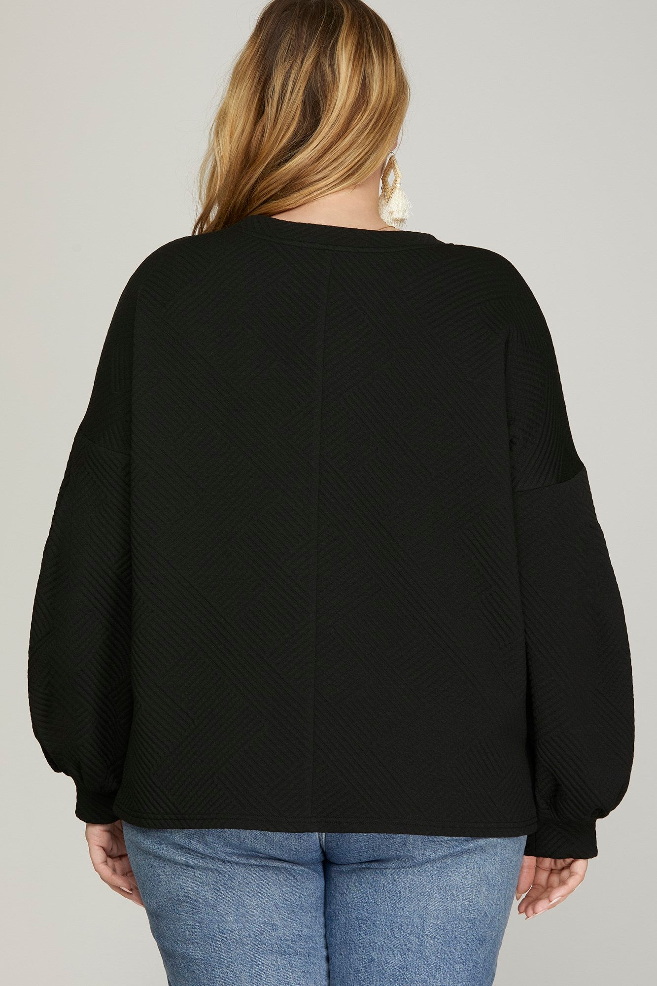 Curvy Bubble Long-sleeve Textured Top